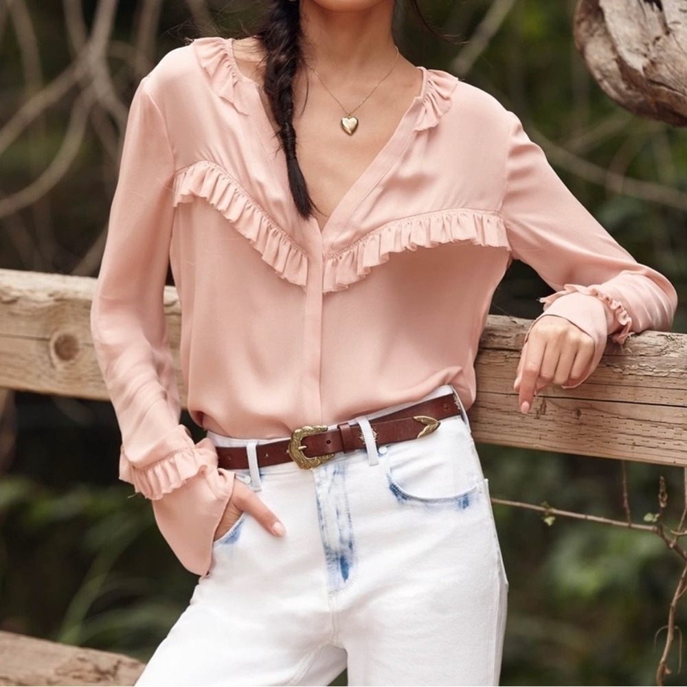 PAIGE-NWOT- Montel Ruffle Long Sleeve Blouse Misty Rose | Small‌‌‌‌‌‌‌‌‌…